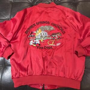 Vtg Satin Bomber Jacket Red Size Xl Logo Fire Dept West Ark USA